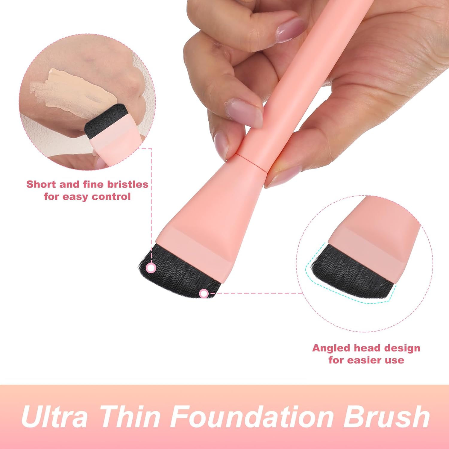 2 Piece Flat Foundation Makeup Brush Set for Cream Liquid Powder Blending - Image 3