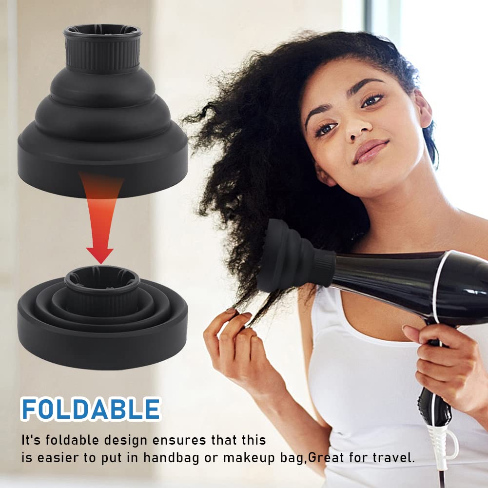 Black Foldable Portable Hair Dryer Diffuser Attachment for Travel, Fits 1.57-1.96 inch Nozzles - Image 8