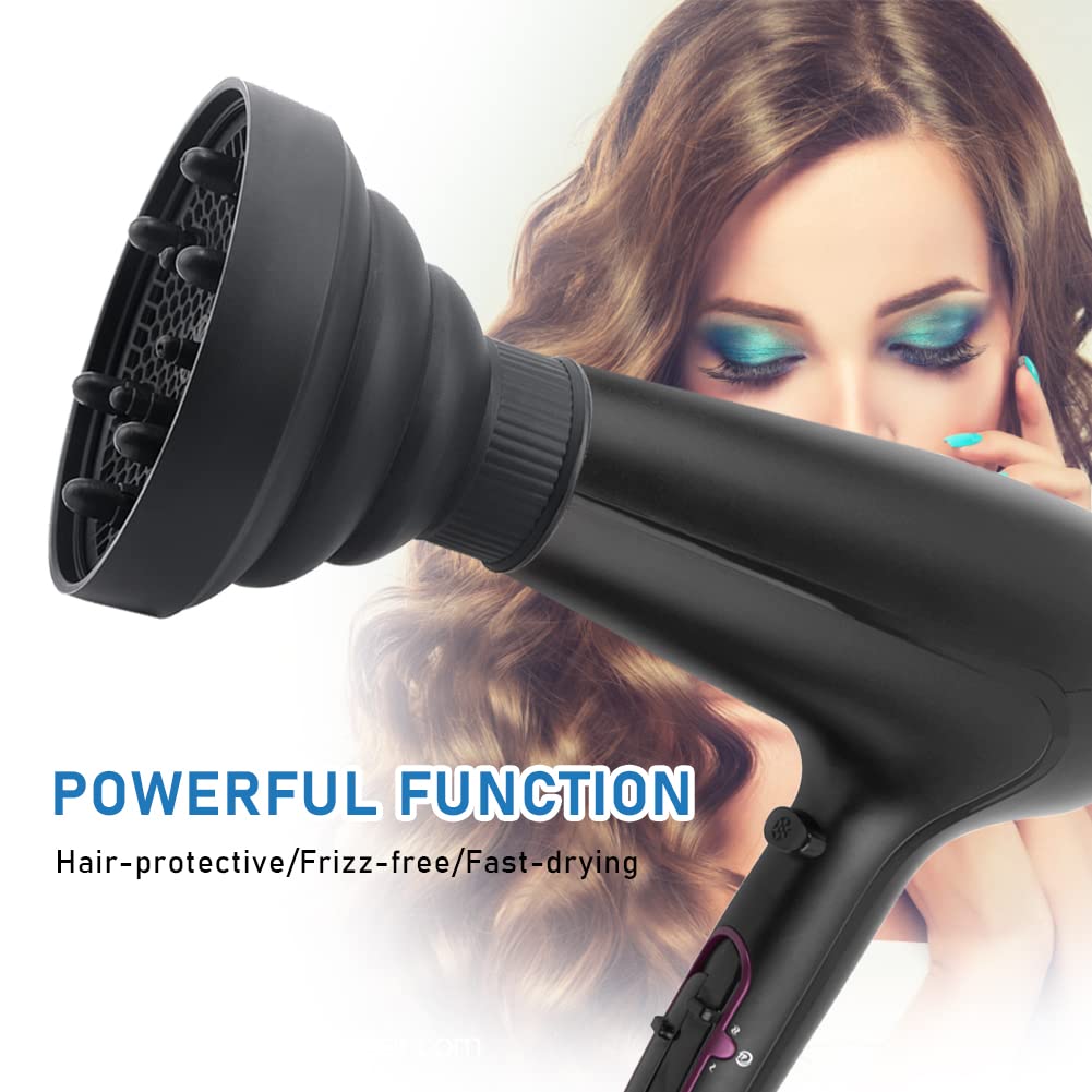 Black Foldable Portable Hair Dryer Diffuser Attachment for Travel, Fits 1.57-1.96 inch Nozzles - Image 5