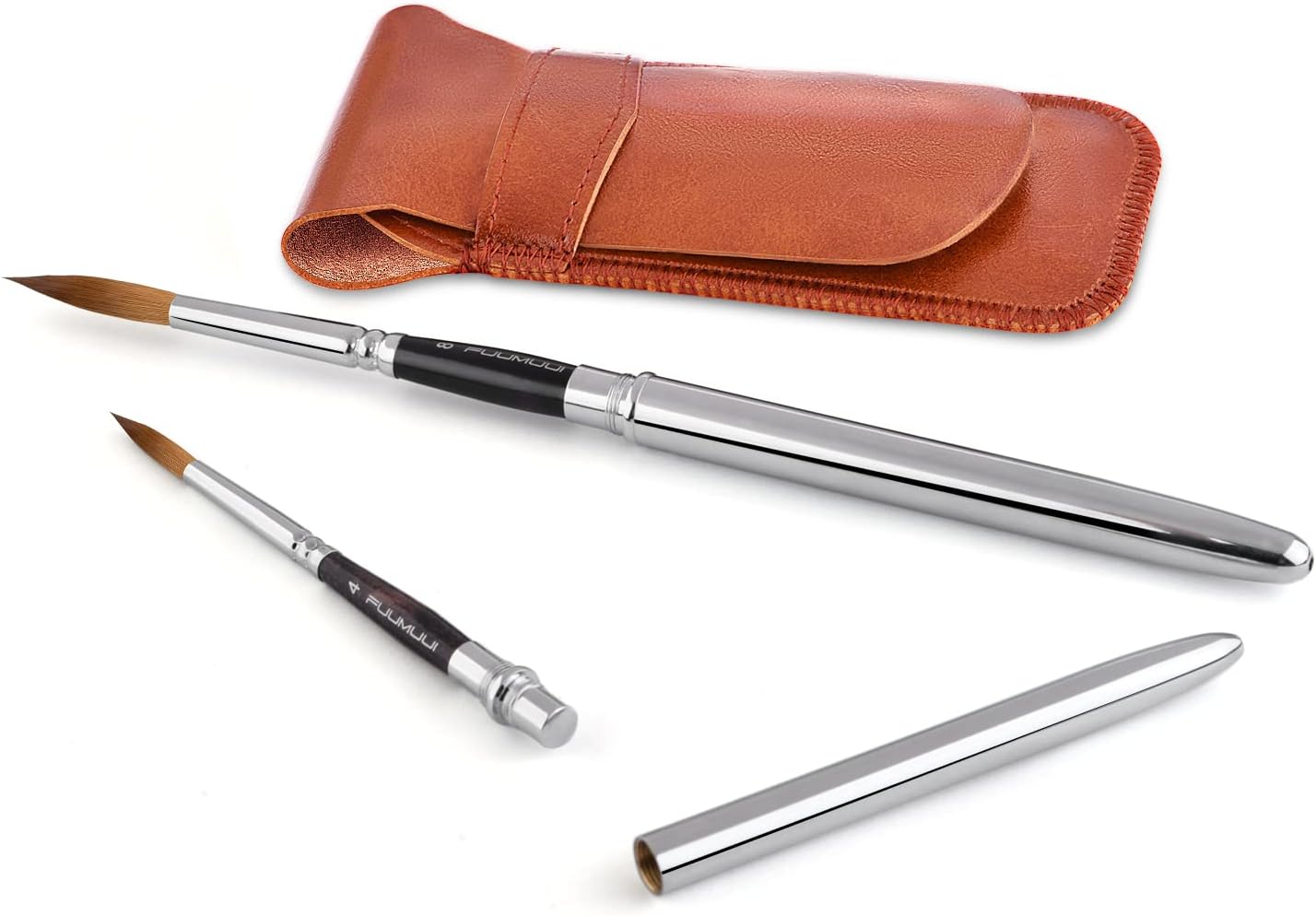 Fuumuui 4 Piece Kolinsky Sable Travel Watercolor Brush Set with Leather Pouch - Image 4