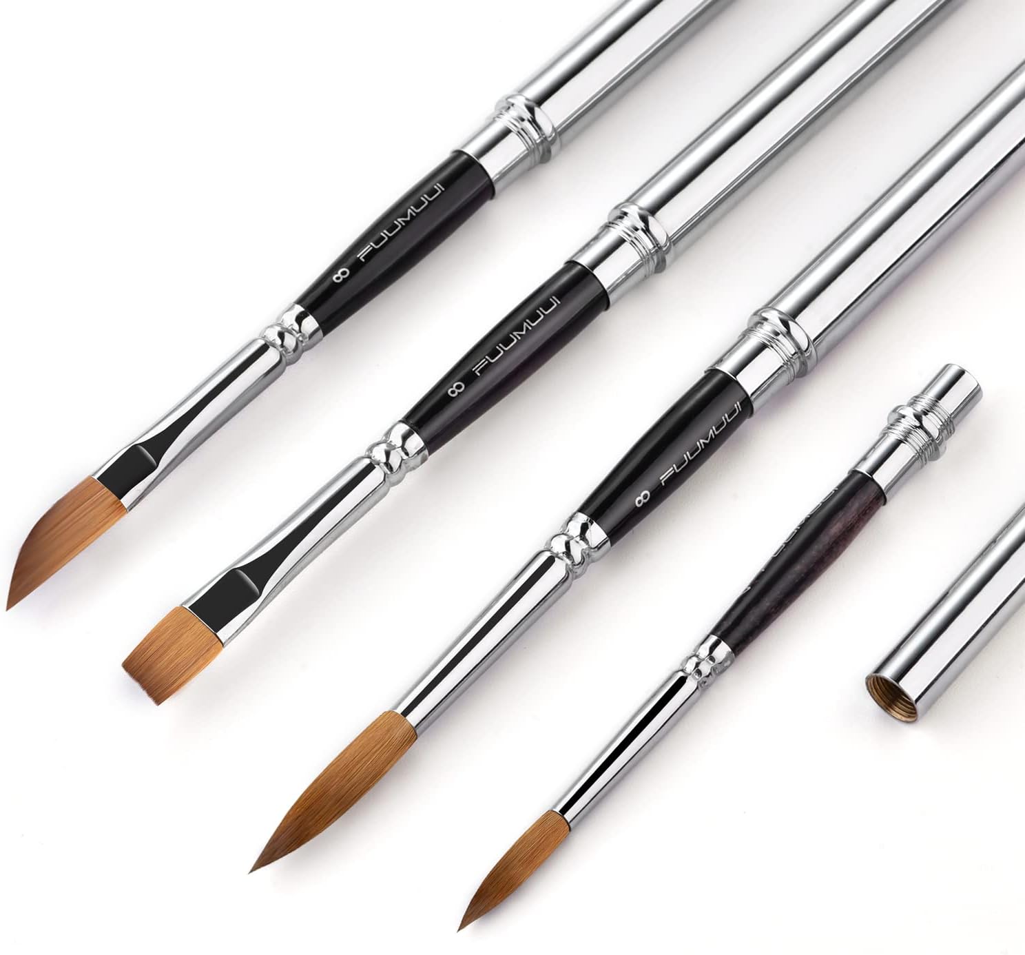 Fuumuui 4 Piece Kolinsky Sable Travel Watercolor Brush Set with Leather Pouch - Image 2