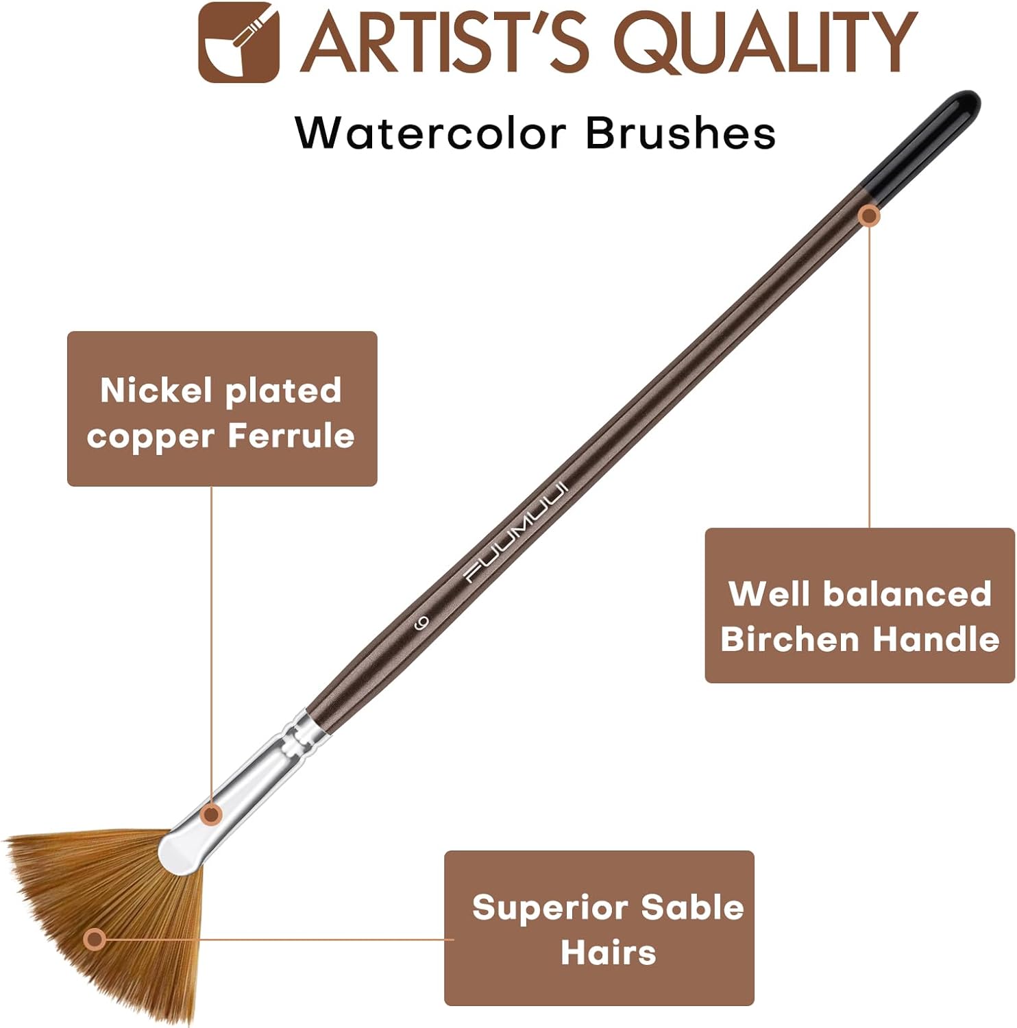 Fuumuui 7-Piece Professional Sable Watercolor Brush Set with Flat, Round, and Fan Shapes - Image 6