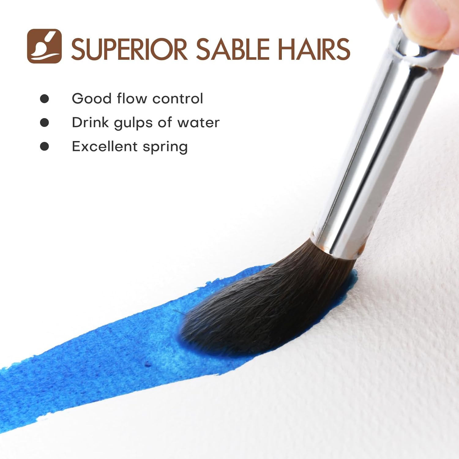 Fuumuui 7-Piece Professional Sable Watercolor Brush Set with Flat, Round, and Fan Shapes - Image 2