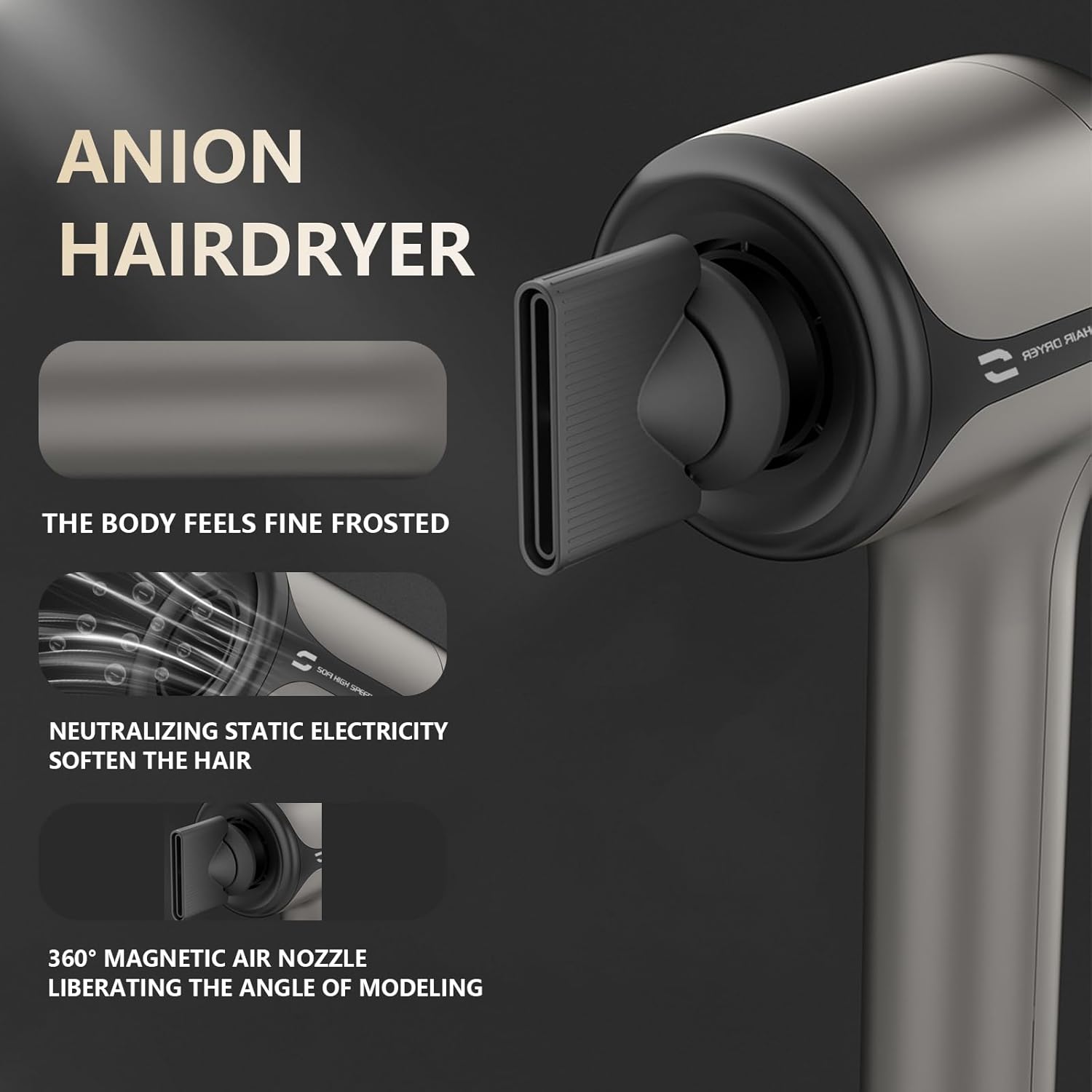 G1 Ionic Hair Dryer with Brushless DC Motor, Fast-Drying, Low Noise, 2 Nozzles, Travel Size - Image 3