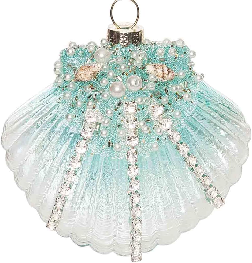 Gallerie II 3.54 Inch Aqua Sea Shell Hanging Ornament with Glass and Pearls for All Seasons - Image 3