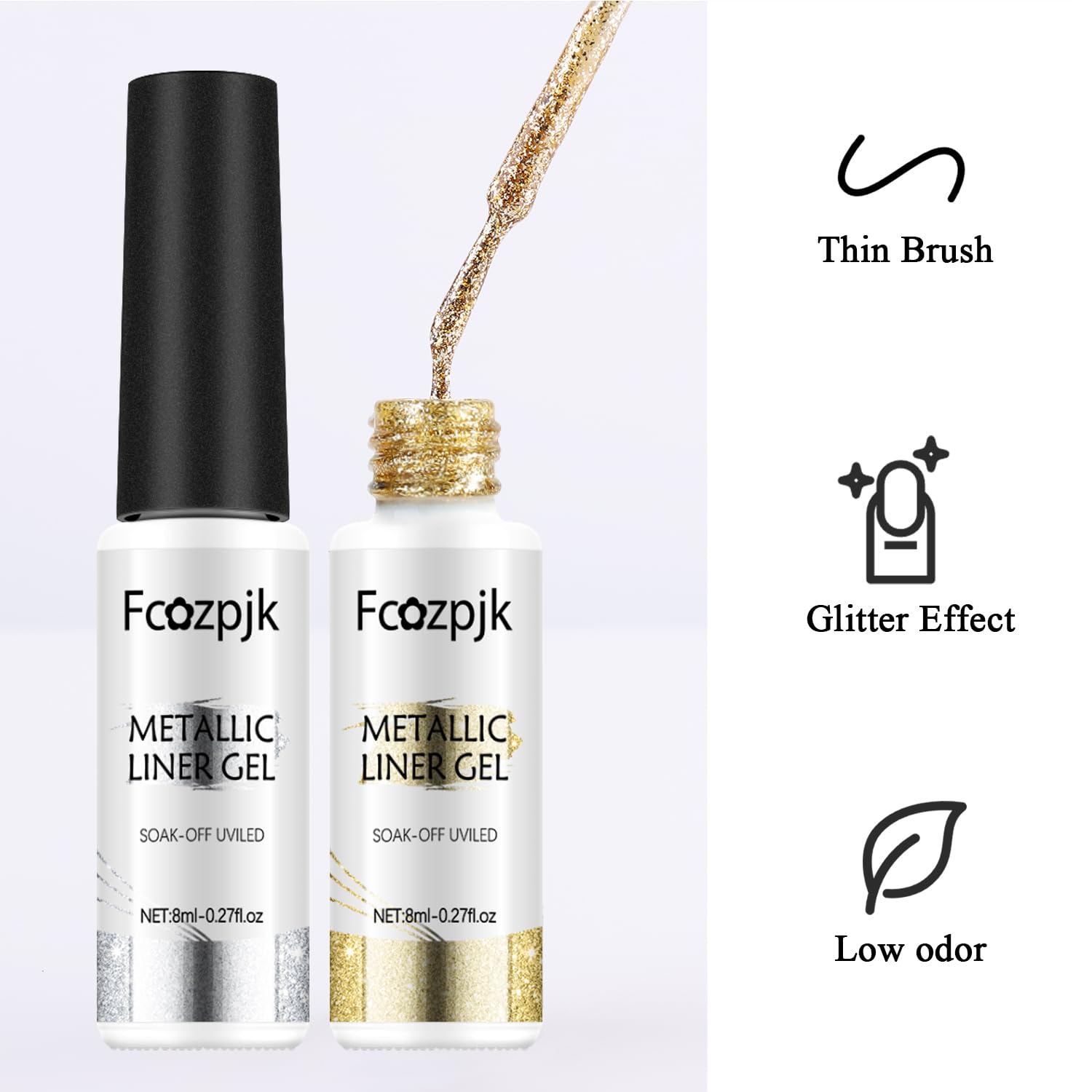 Silver Gold Glitter Gel Art Liner Set with Brush Tool 2 Pieces 8ml - Image 3