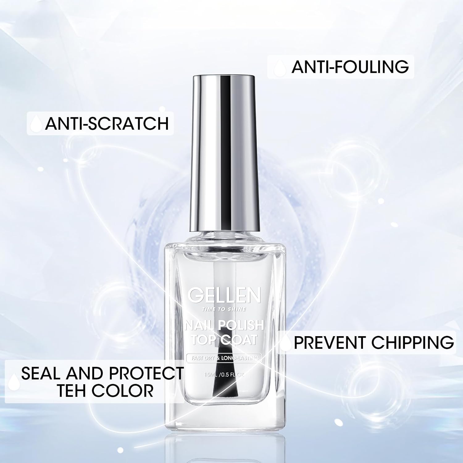 GELLEN 15ml Clear Nail Polish Top Coat, Quick Dry No Wipe, Long Lasting Non-Toxic - Image 4