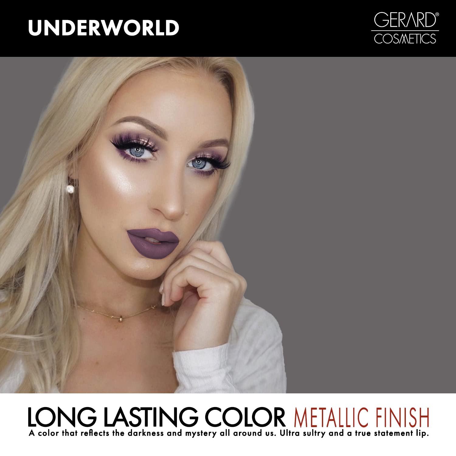 Gerard Cosmetics Metal Matte Liquid Lipstick Underworld Grey Purple 0.19 oz Long Lasting Hydrating - Image 4