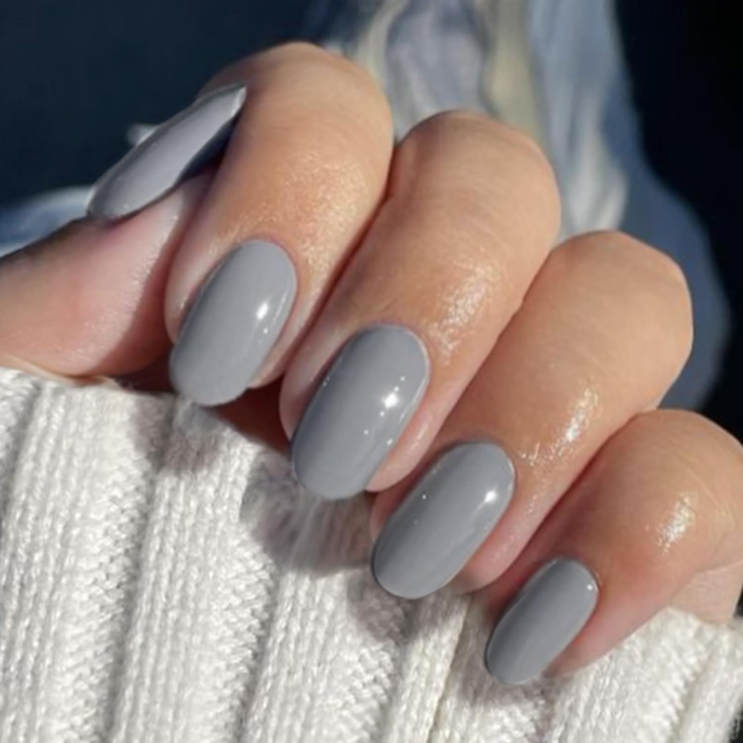 Glamermaid Medium Oval Grey Press-On Nails with Adhesive Tabs - Reusable Acrylic Full Cover - Image 2
