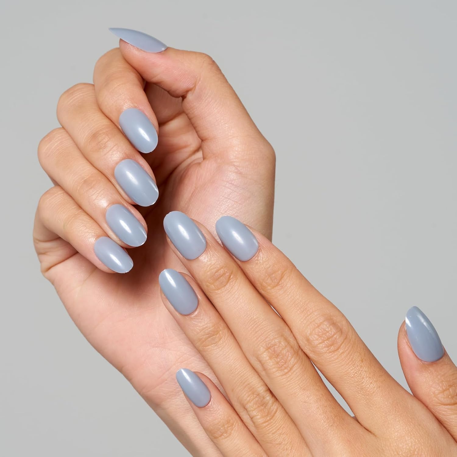 Glamermaid Medium Oval Grey Press-On Nails with Adhesive Tabs - Reusable Acrylic Full Cover - Image 7