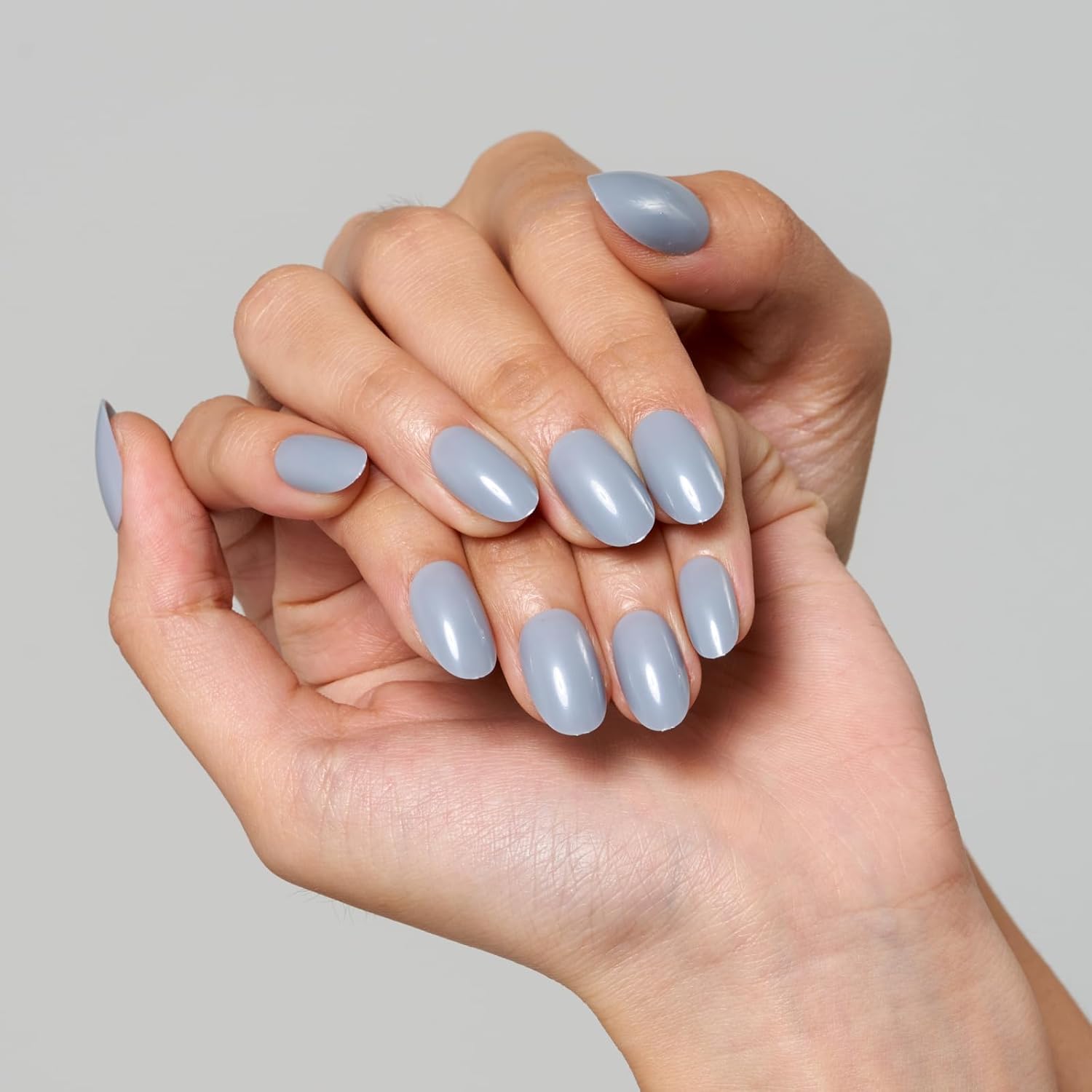 Glamermaid Medium Oval Grey Press-On Nails with Adhesive Tabs - Reusable Acrylic Full Cover - Image 6