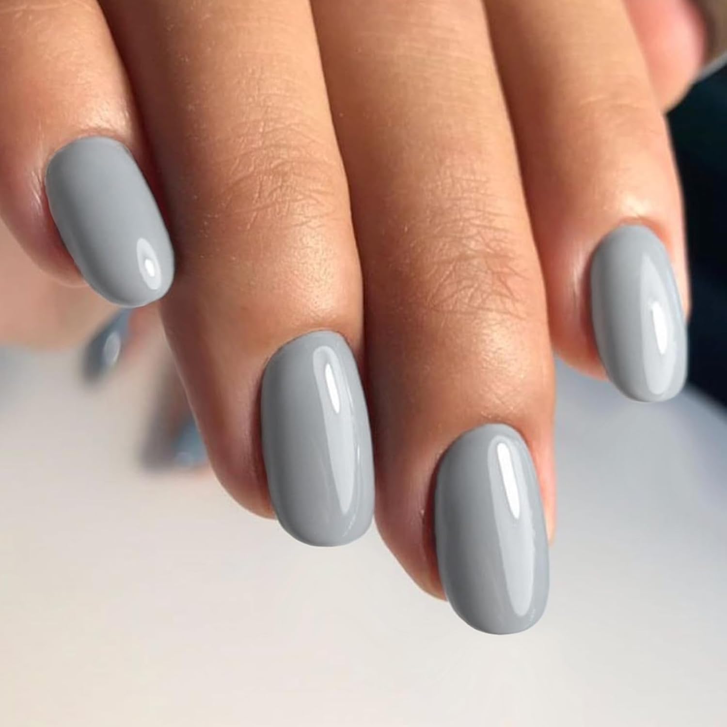 Glamermaid Medium Oval Grey Press-On Nails with Adhesive Tabs - Reusable Acrylic Full Cover - Image 4
