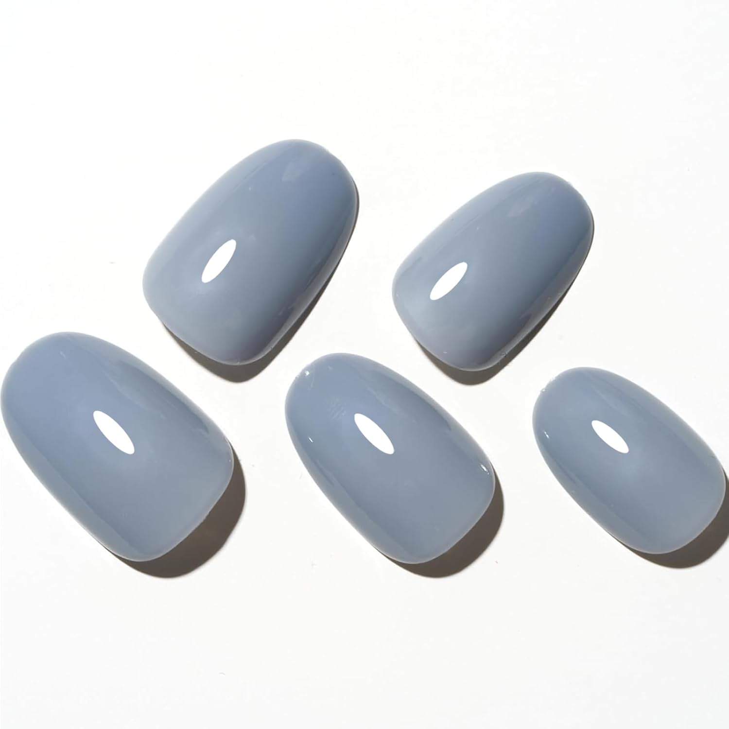 Glamermaid Medium Oval Grey Press-On Nails with Adhesive Tabs - Reusable Acrylic Full Cover - Image 3