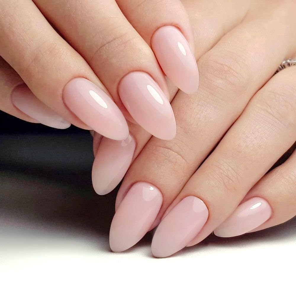GLAMERMAID Short Almond Reusable Light Pink Nude Gel Press On Nails Kit - Image 2