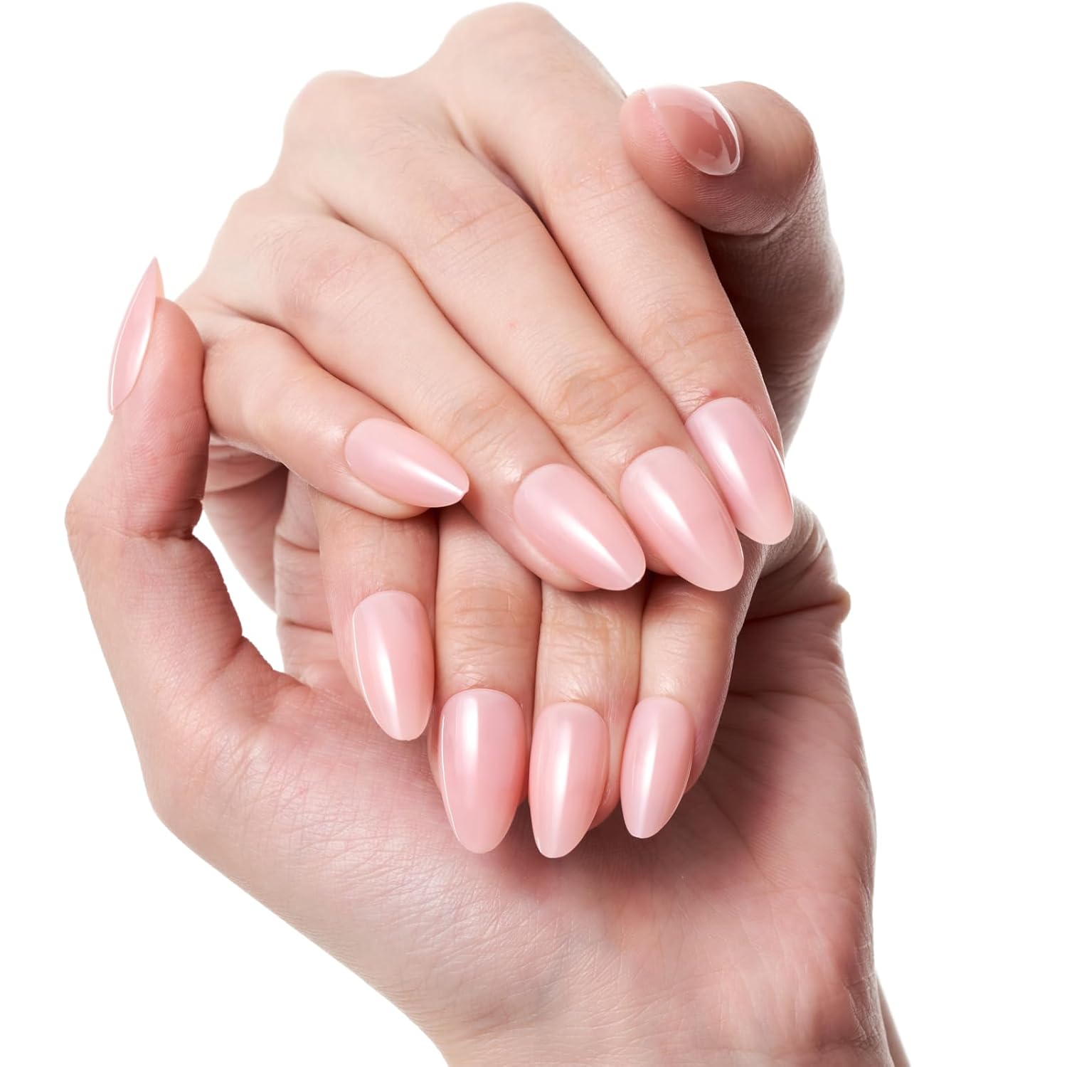GLAMERMAID Short Almond Reusable Light Pink Nude Gel Press On Nails Kit - Image 3