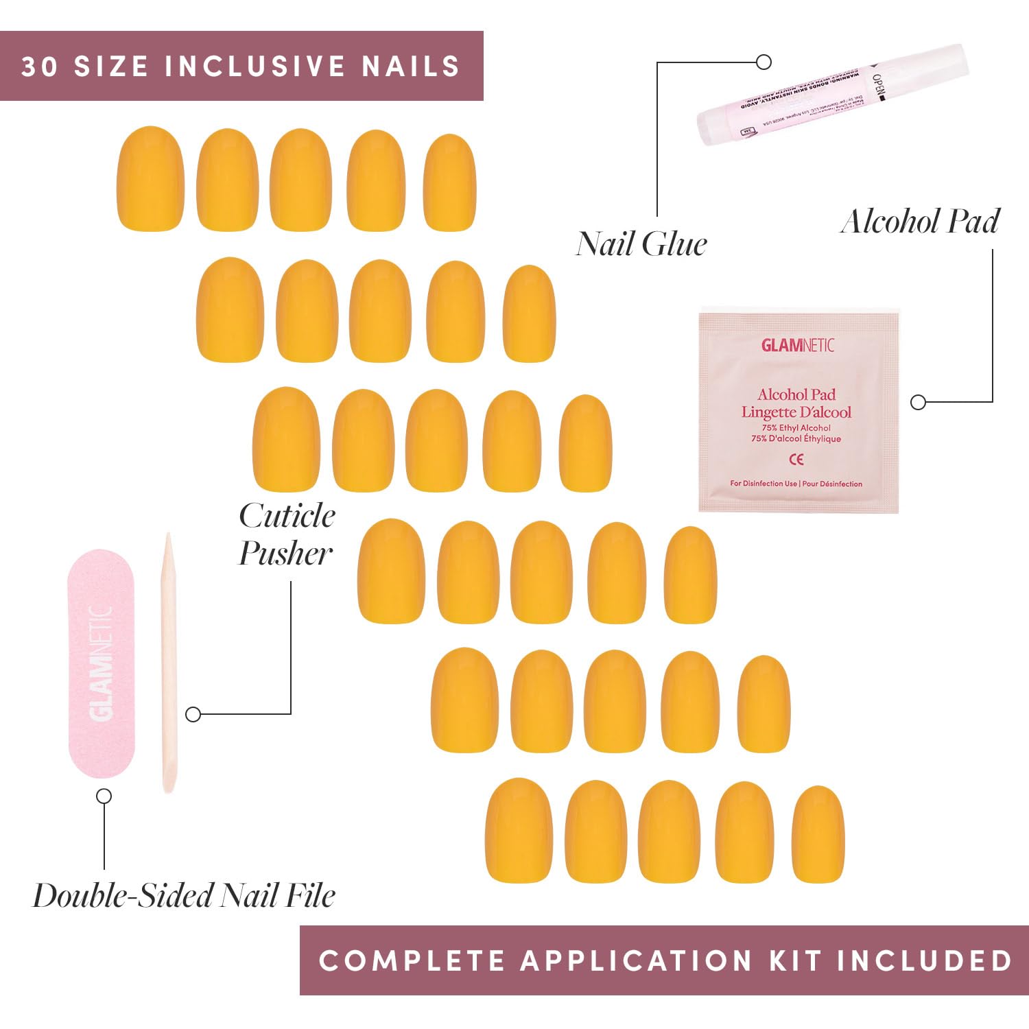 Glamnetic Reusable Short Round Sunset Orange Opaque Press On Nails 30 Kit 12 Sizes - Image 4