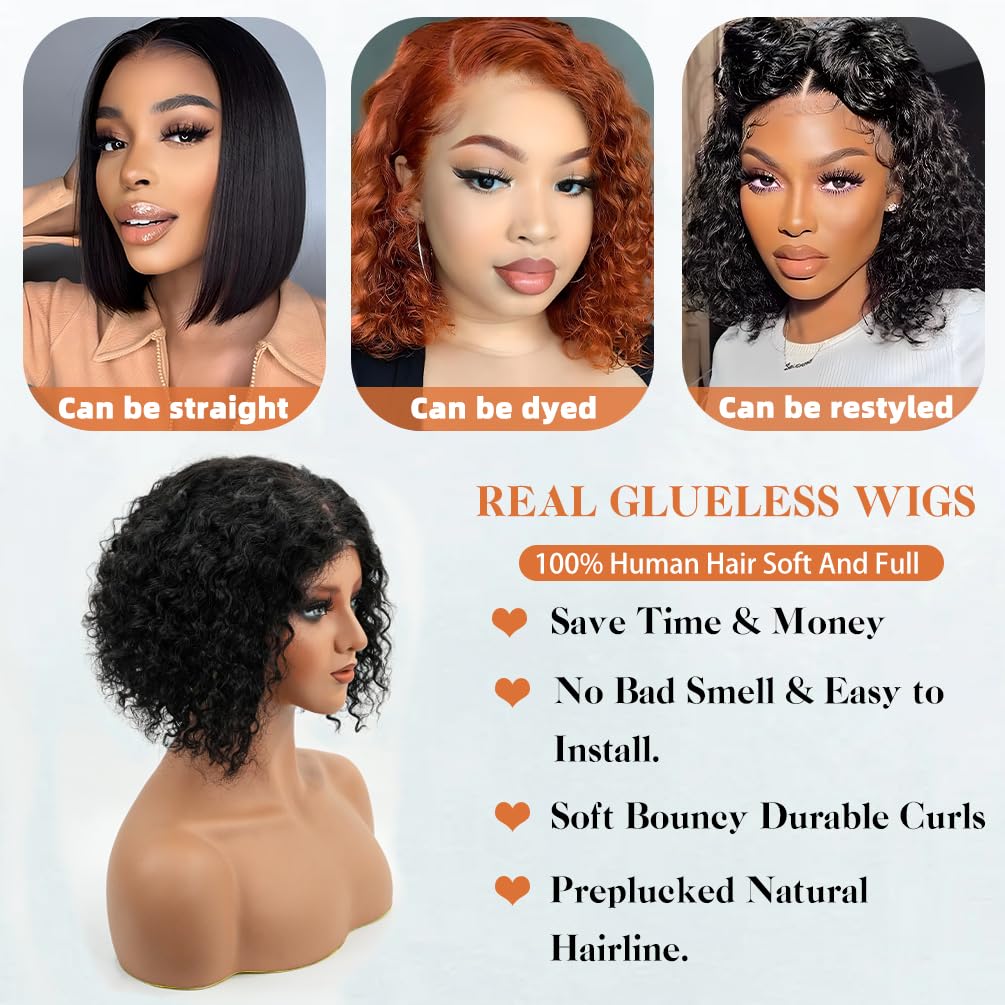 10 Inch Short Curly Deep Wave Glueless Human Hair Lace Front Wig for Women - Image 3