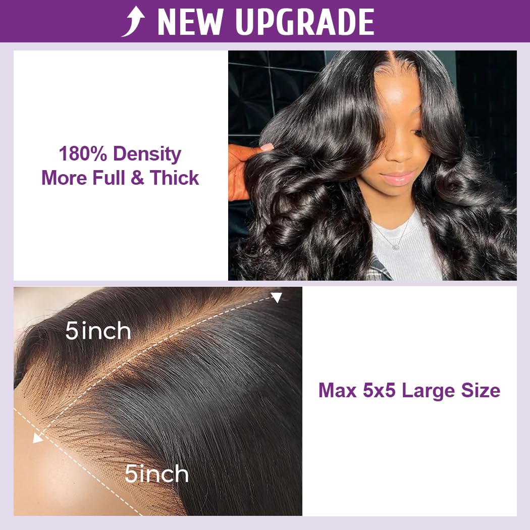 Glueless Body Wave 5x5 HD Lace Closure Wig for Women, 180% Density, Pre Plucked, 20 Inch - Image 5