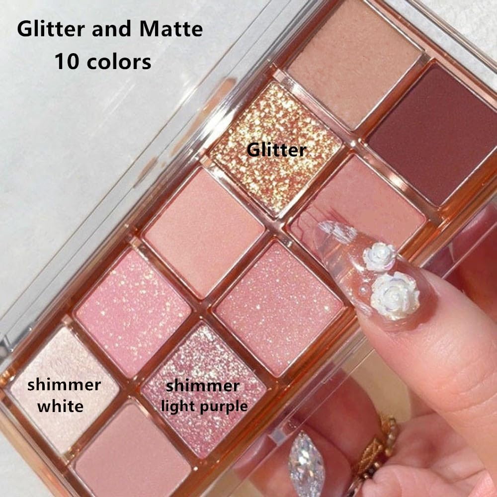 Go Ho 10 Color Eyeshadow Palette Waterproof Matte Shimmer Glitter 15 Warm Shades - Image 3