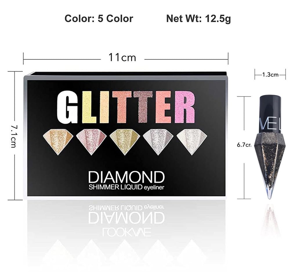 Go Ho 5-Color Metallic Shimmer Waterproof Glitter Eyeliner Set - Image 7