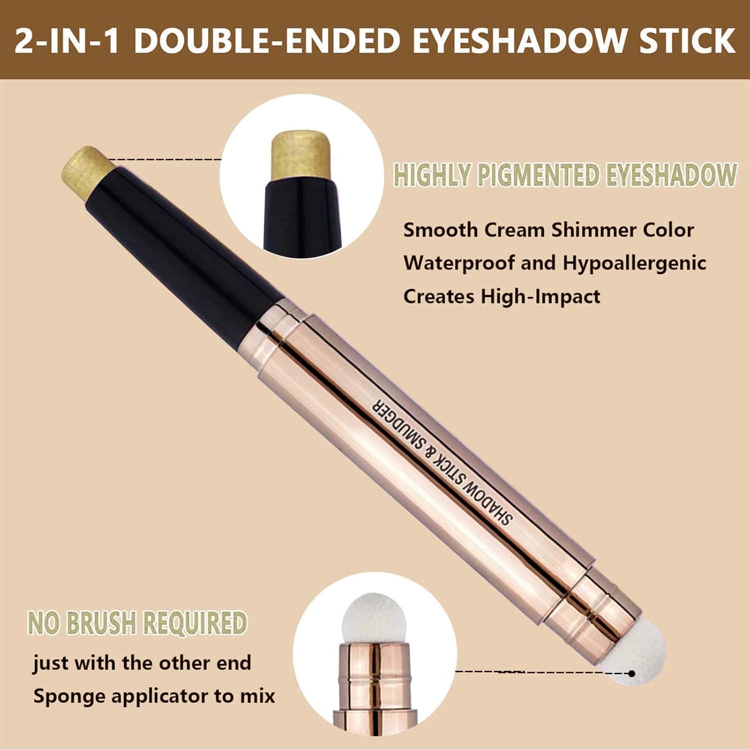 Luxe Gold Eyeshadow Stick Cream Pencil Metallic Matte Shimmer 0.12 oz Waterproof - Image 2