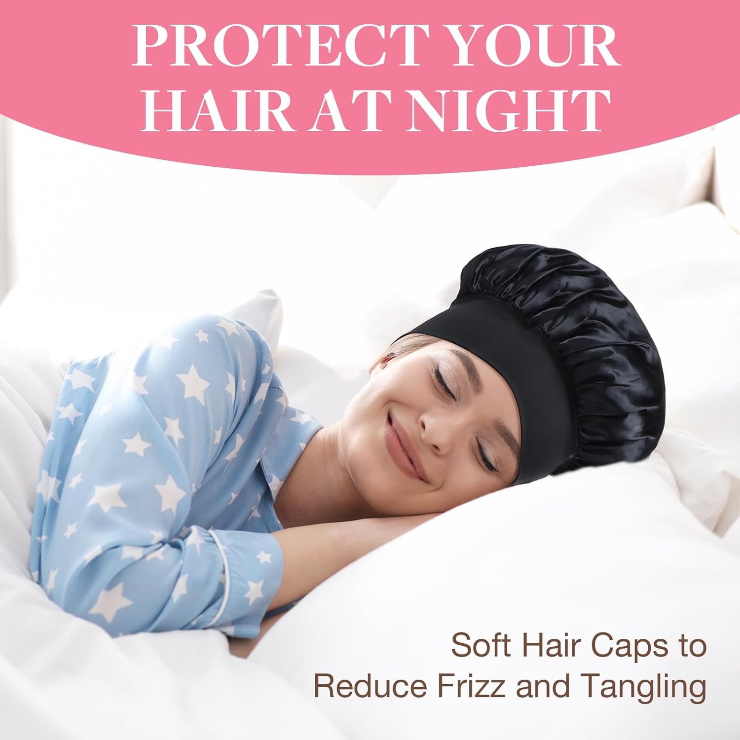 GOO GOO Black Satin Bonnet for Sleeping, Extra Large Size, Soft Elastic Hair Protection - Image 6