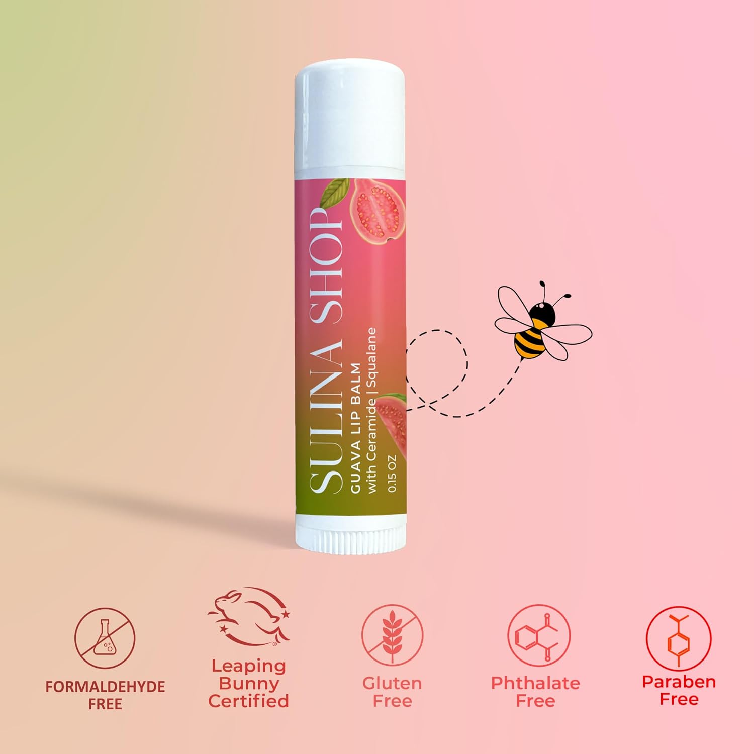 Guava Hydrating Lip Balm for Dry Lips Natural Moisturizer with Ceramide Squalane Castor Oil 0.15 Oz - Image 6