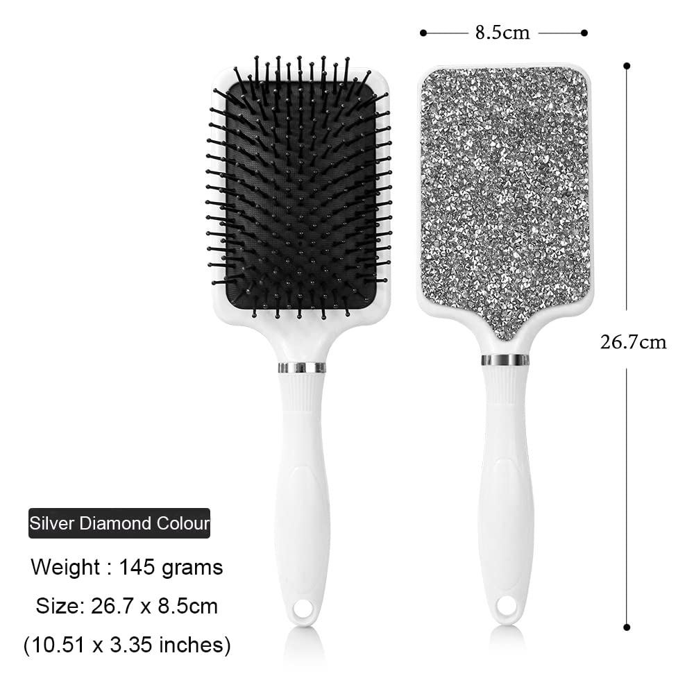 Hair Brush Set with Anti-Static Vent Brush, Detangling Brush, and Wide-Toothed Comb in Silver Diamond Color - Image 2