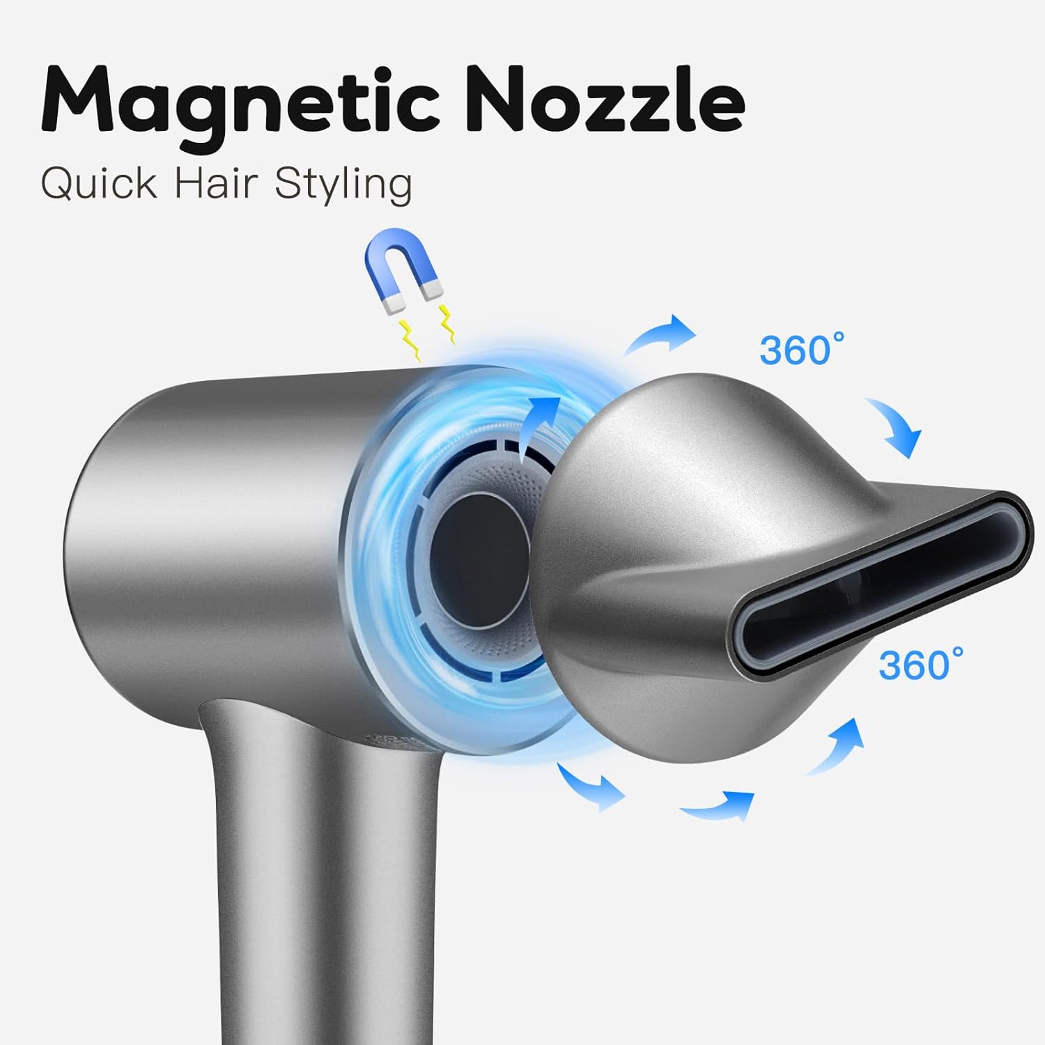 Hair Dryer, 200 Million Negative Ionic 1500W Fast Drying Blow Dryer with 110,000 RPM Brushless Motor, 3 Heat Setting, High-Speed Thermal-Control Hairdryer with 360° Magnetic Nozzle for Home, Travel - Image 5