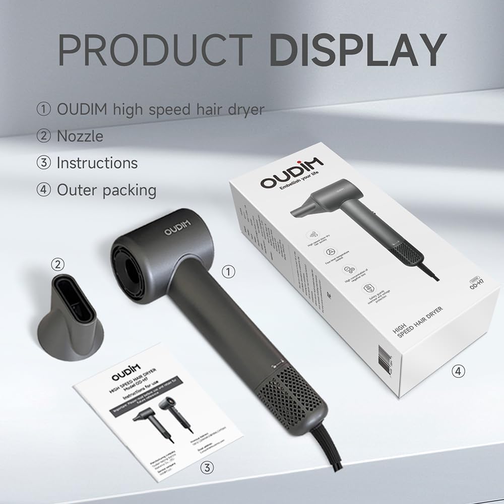 Digital Display 11000RPM High-Speed Hair Dryer 4 Temperature Speed Settings Lightweight Portable - Image 9