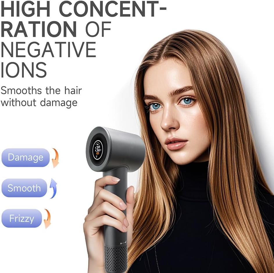 Digital Display 11000RPM High-Speed Hair Dryer 4 Temperature Speed Settings Lightweight Portable - Image 2