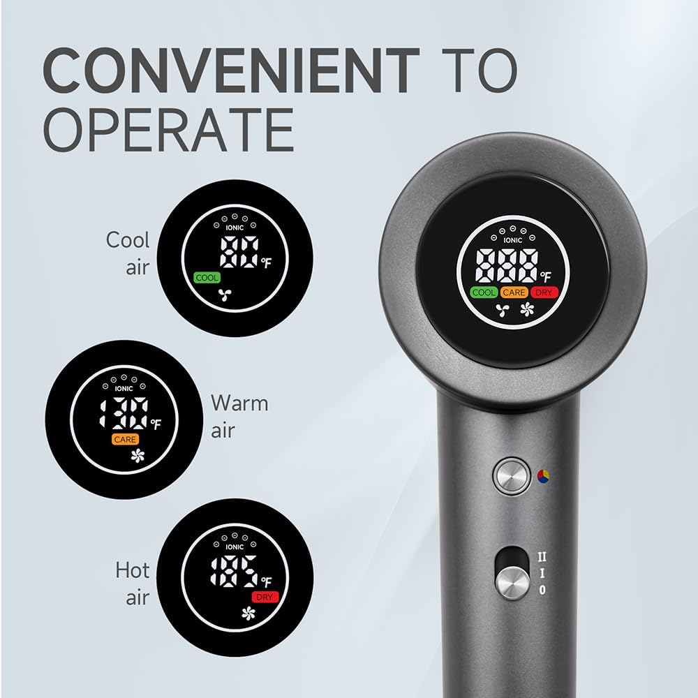 Digital Display 11000RPM High-Speed Hair Dryer 4 Temperature Speed Settings Lightweight Portable - Image 5