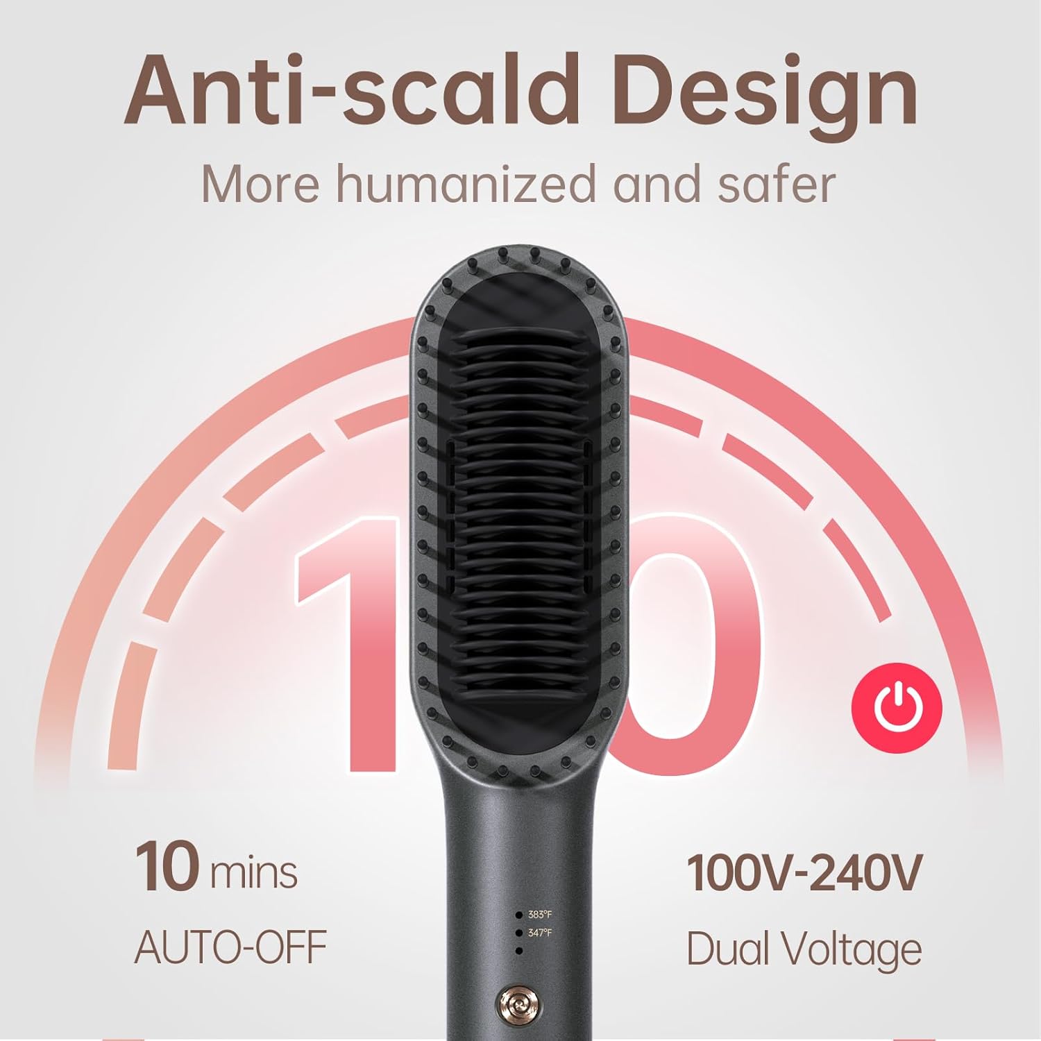 Fast Heating 30 Second Hair Straightener Brush for Women, Dual Voltage, Grey - Image 5