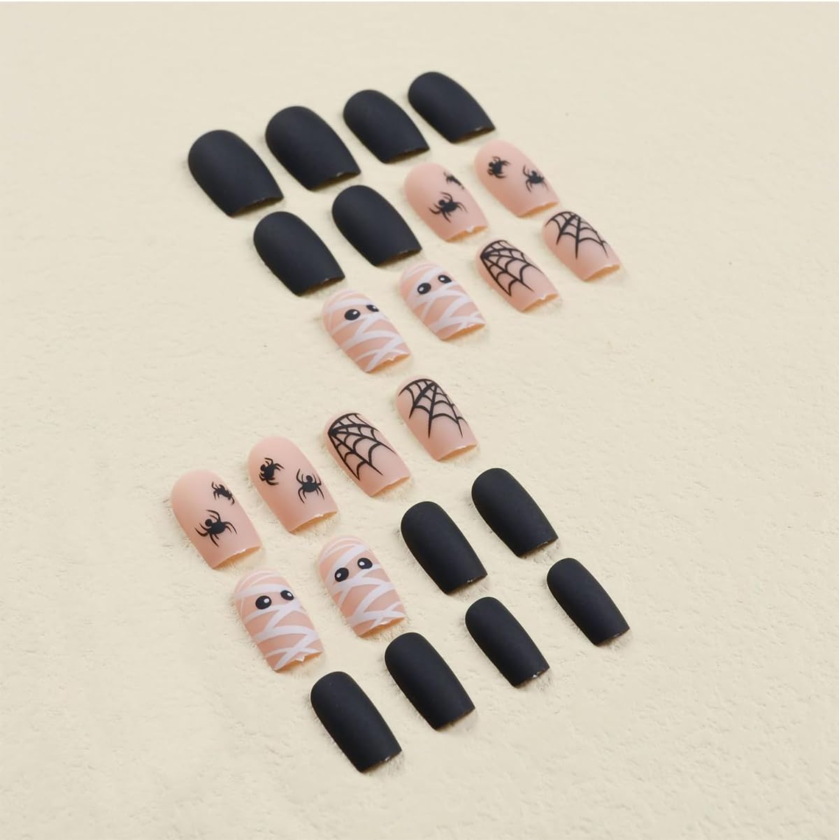 Short Square Halloween Press on Nails with Spider Web Designs 24Pcs - Image 2