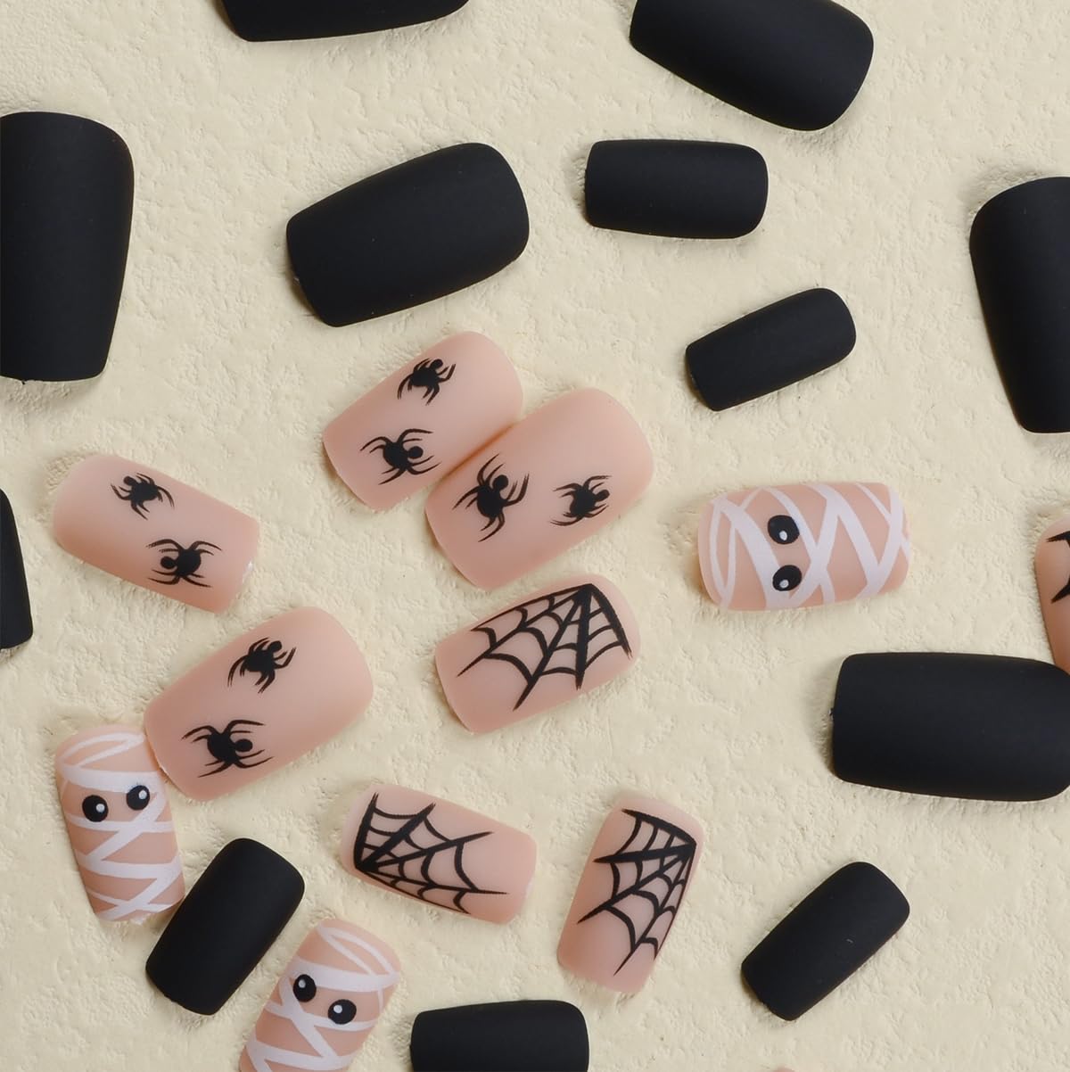 Short Square Halloween Press on Nails with Spider Web Designs 24Pcs - Image 3