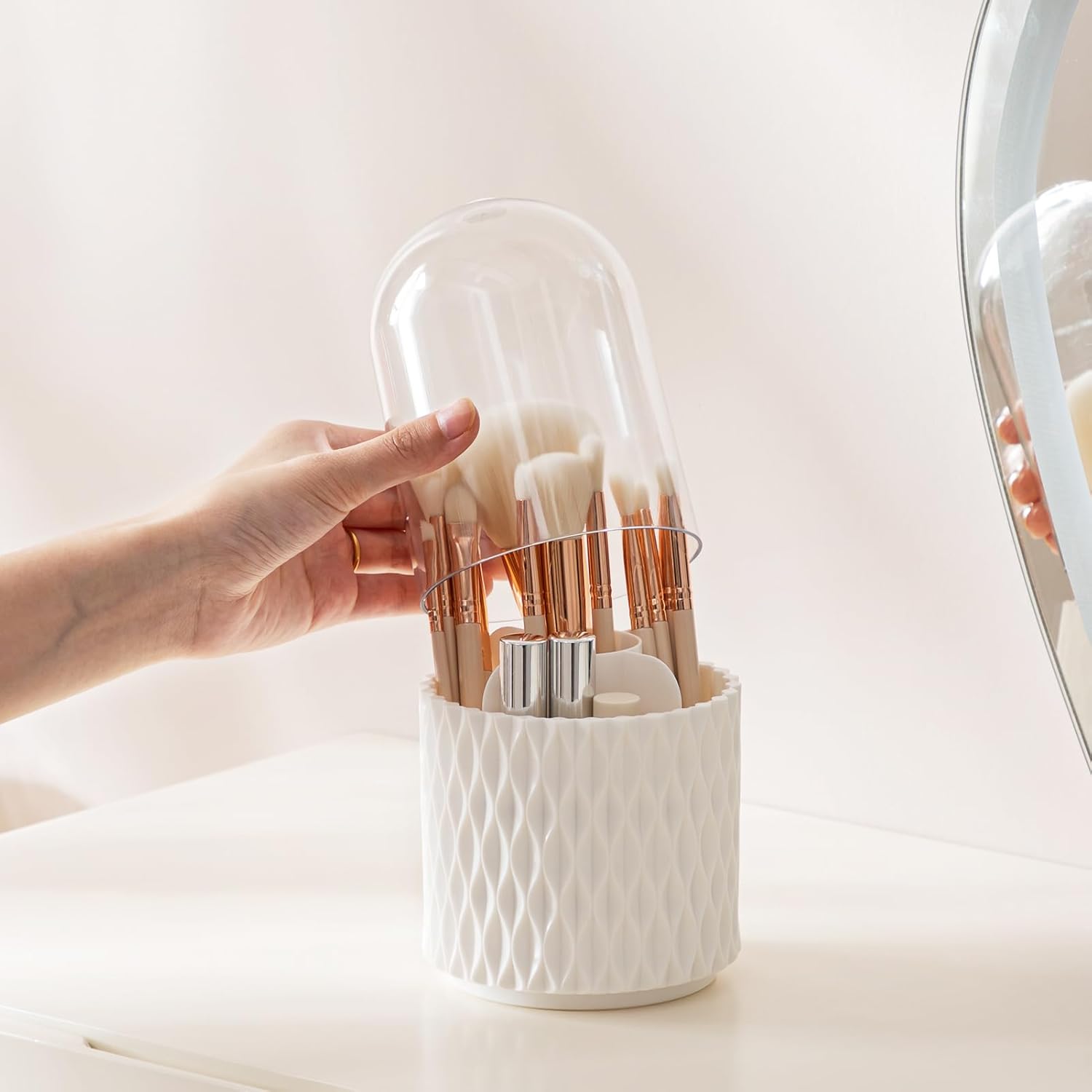 HBlife 360 Rotating Makeup Brush Holder with Lid, Dustproof Organizer for Vanity and Bathroom - Image 6