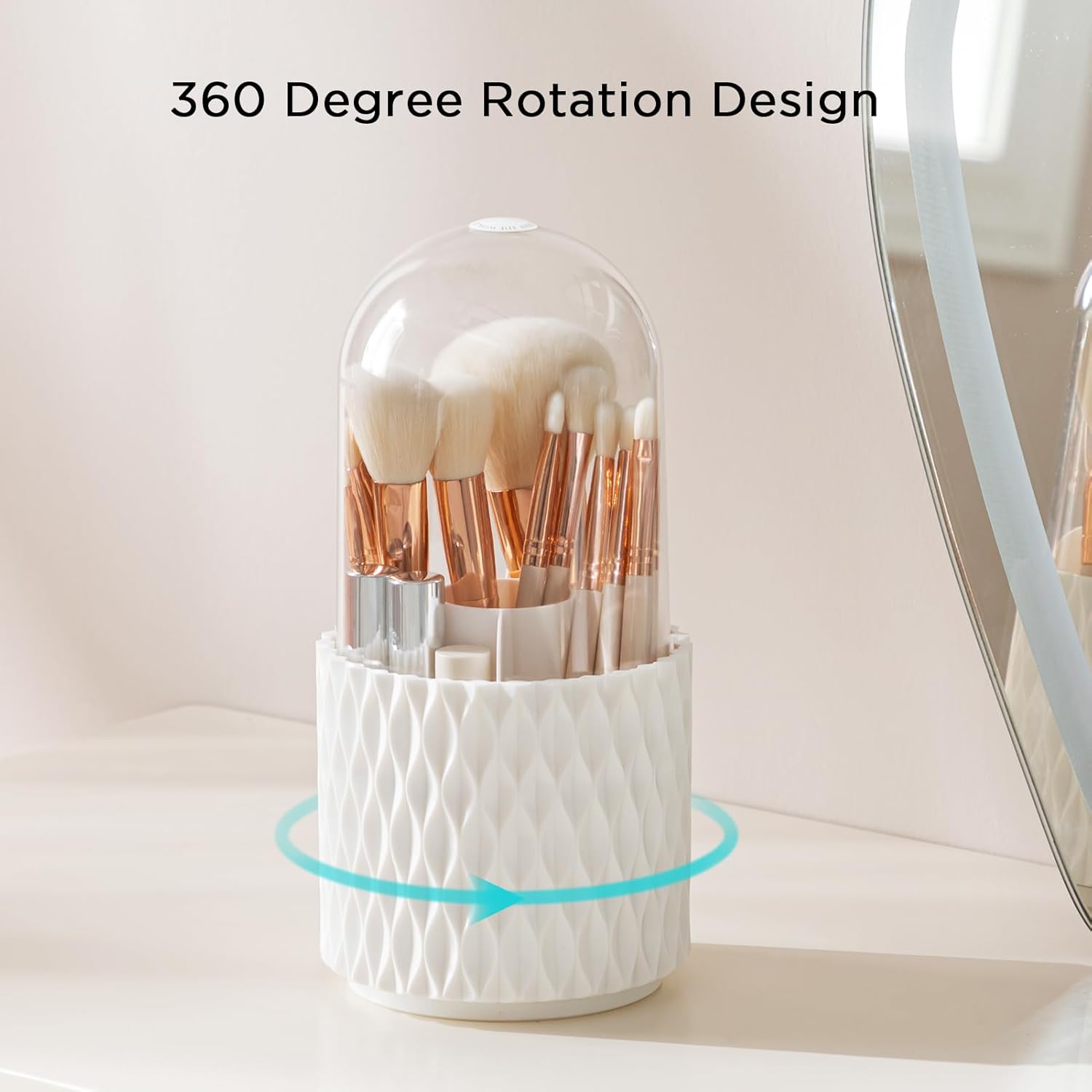 HBlife 360 Rotating Makeup Brush Holder with Lid, Dustproof Organizer for Vanity and Bathroom - Image 2