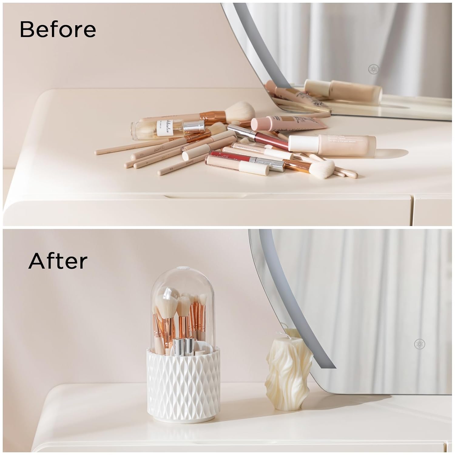 HBlife 360 Rotating Makeup Brush Holder with Lid, Dustproof Organizer for Vanity and Bathroom - Image 7