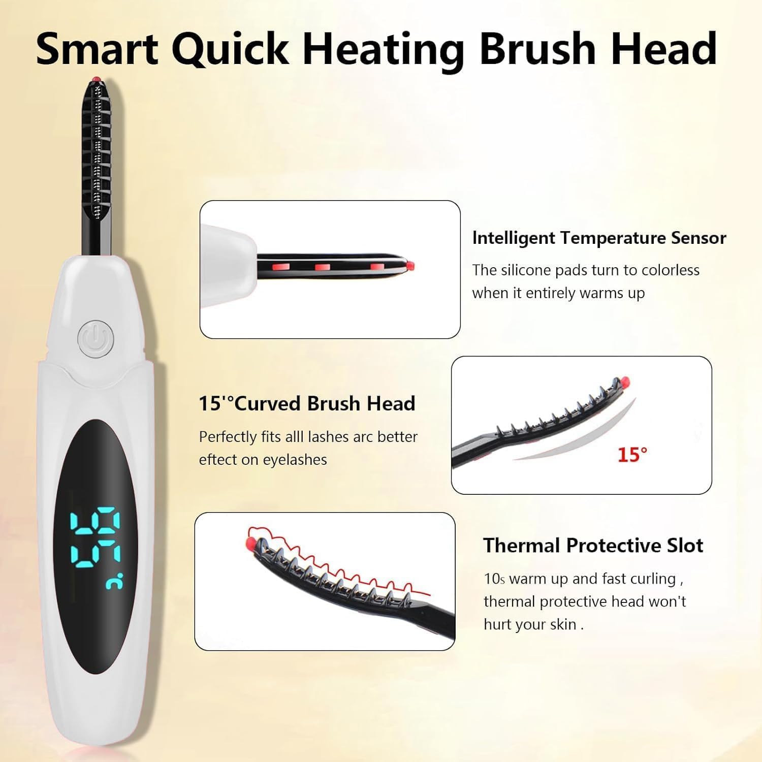 USB Rechargeable Heated Electric Eyelash Curler LED Display 3 Temp Modes 24H Long Lasting - Image 3