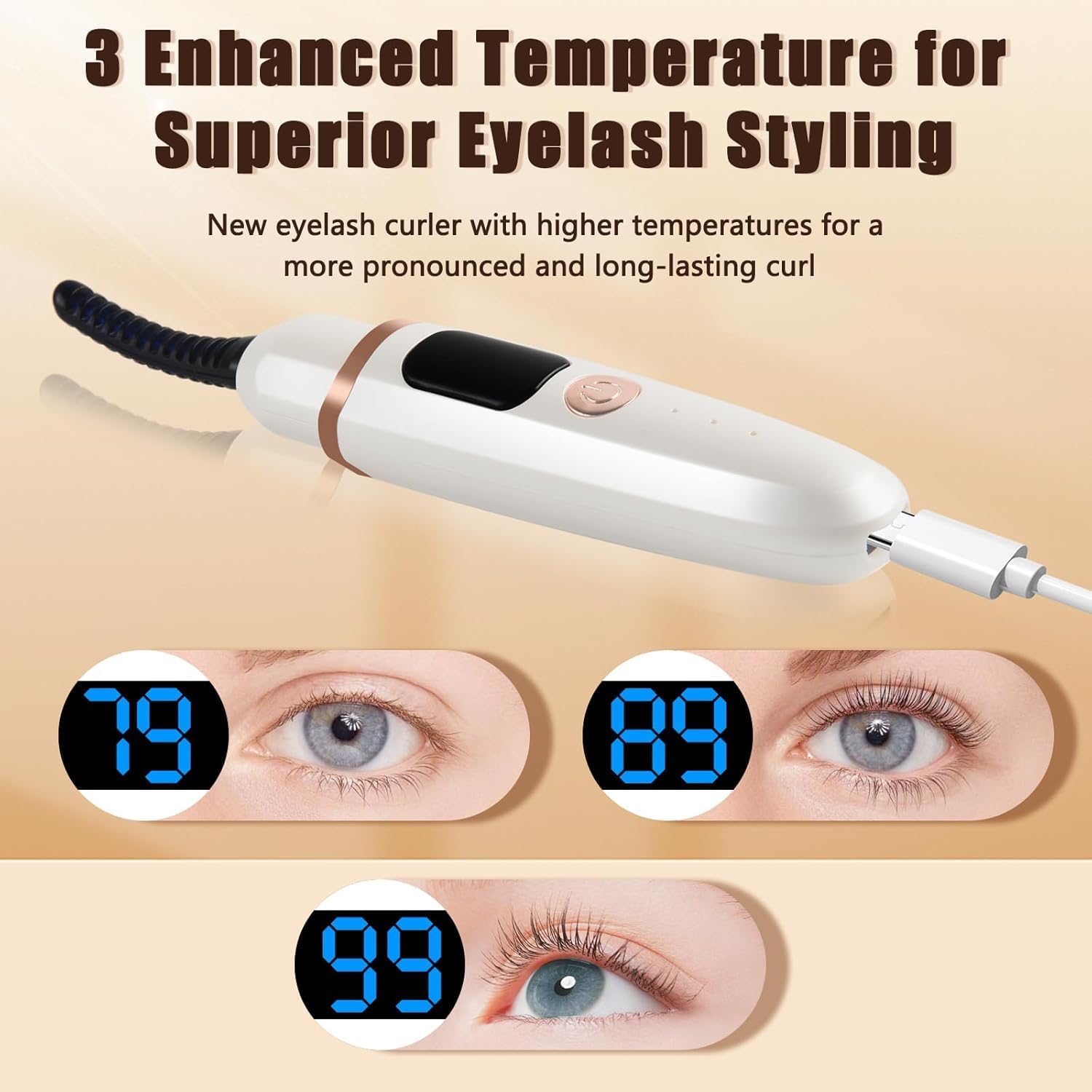 USB Rechargeable Heated Eyelash Curler with Battery Indicator and 3 Temperature Modes - Image 4