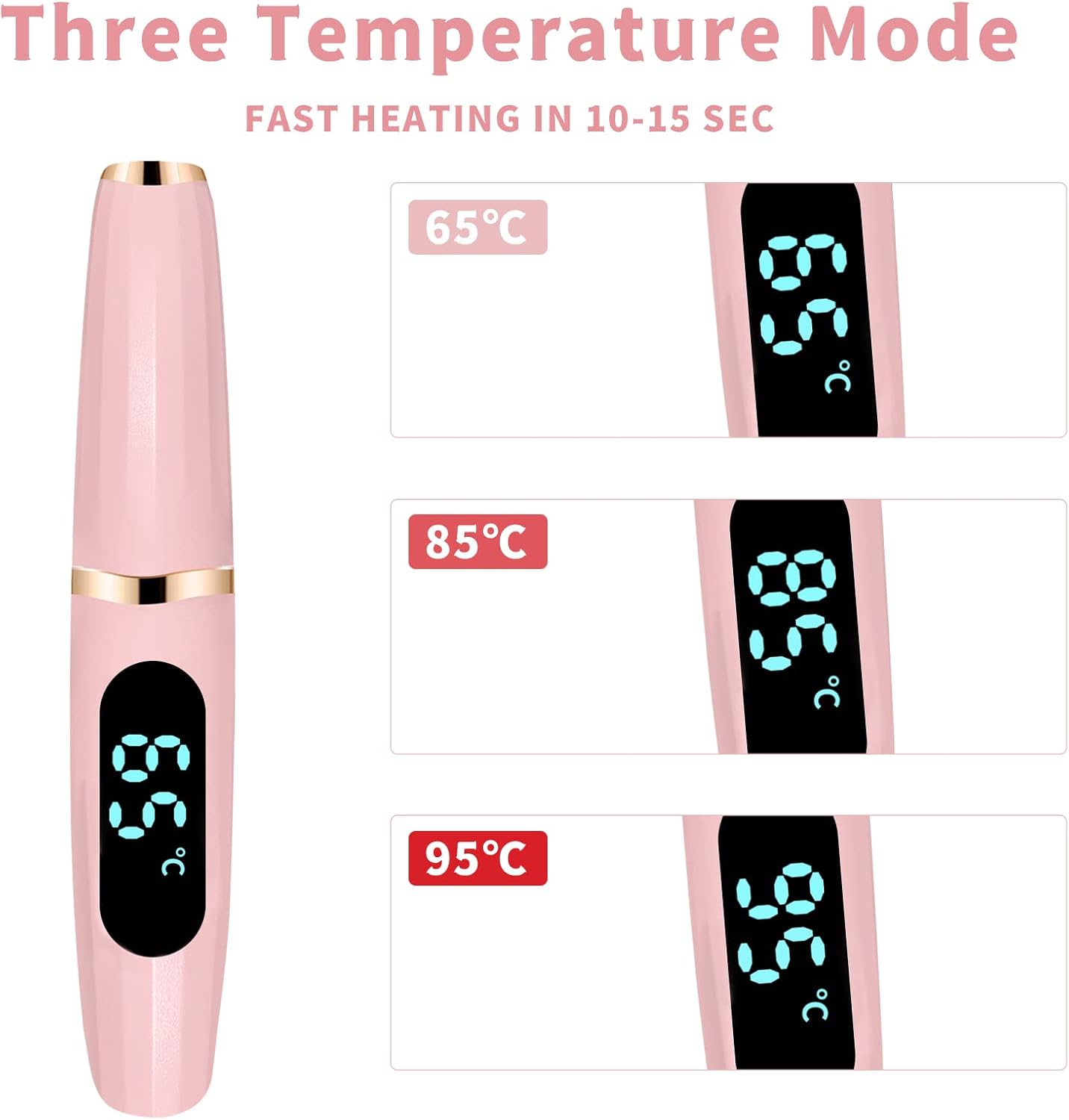 Pink Heated Eyelash Curler with Comb for Natural Curls 3 Temp Settings - Image 3