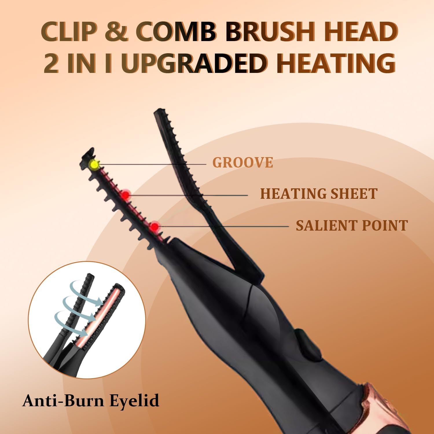 Heated Eyelash Curler USB Rechargeable 3 Heat Modes for Long-Lasting Curls Brown Black - Image 5