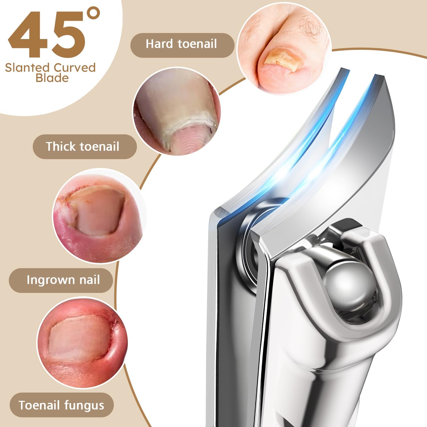 Heavy Duty Thick Toenail Clippers with Angled Head and Wide Jaw Opening, Non-Slip Grip - Image 5
