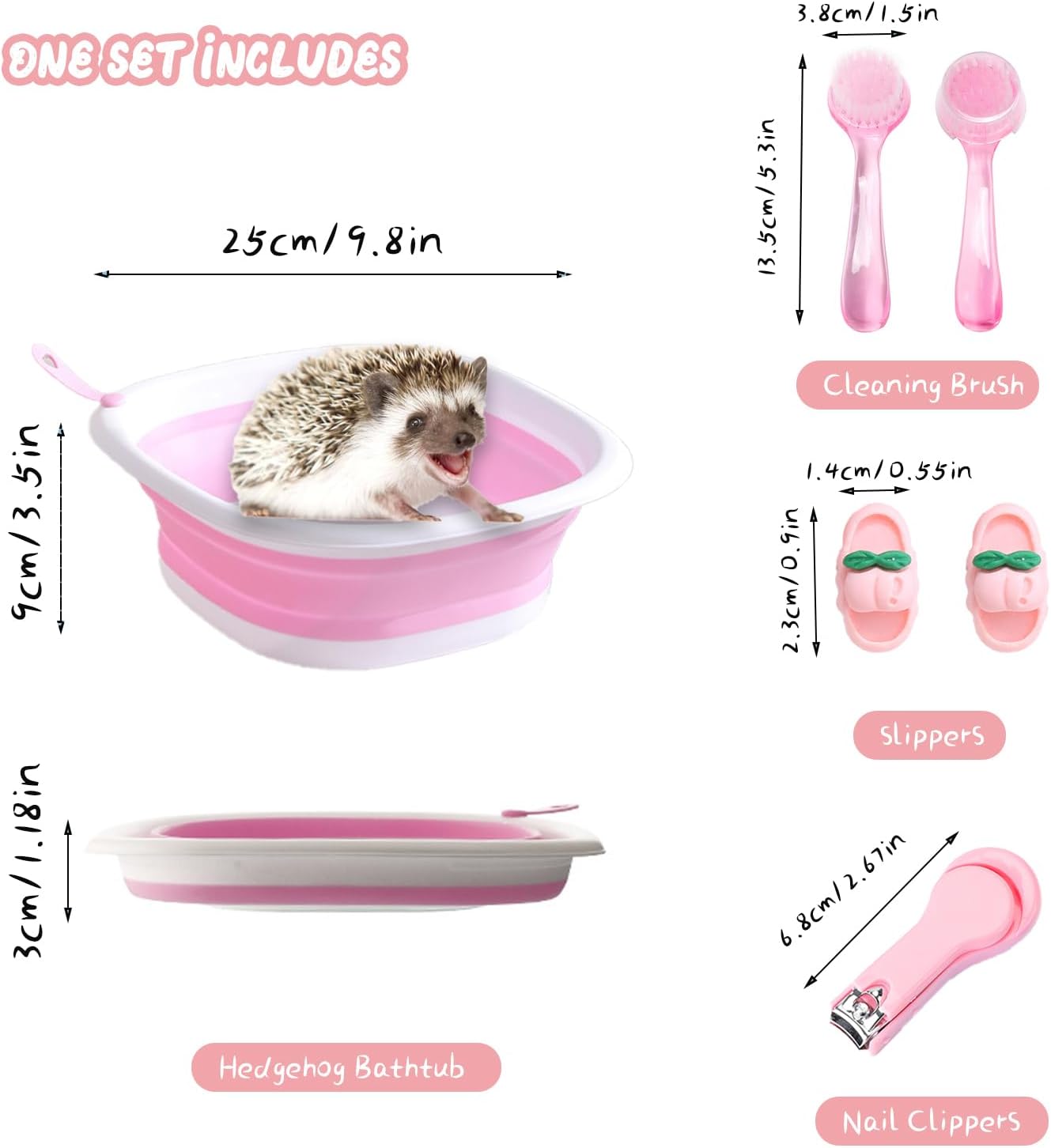Hedgehog Bath Time Fun Set with Foldable Tub, Brush, Clippers, and Cozy Slippers - Image 2