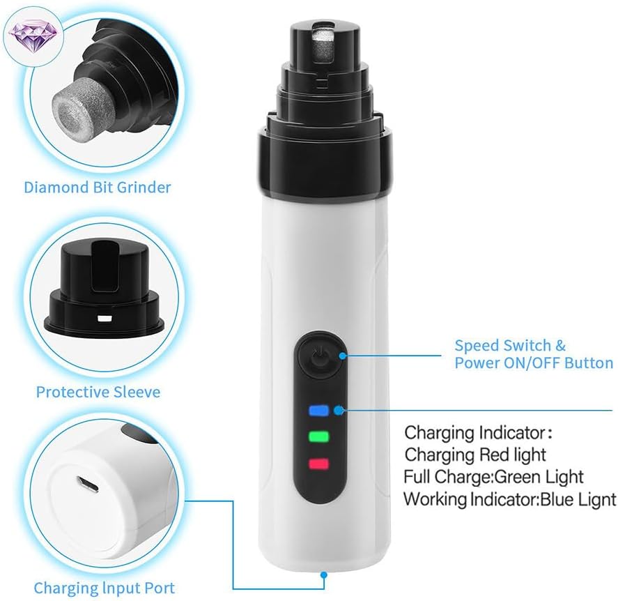 Heusom Silent Groom Pro Rechargeable Dog Nail Grinder, Includes 2 Grinding Heads - Image 4