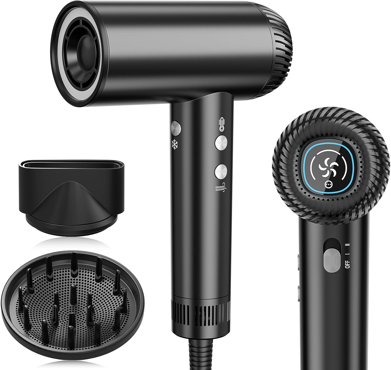 2025 Updated Hair Dryer, 200000 RPM High Speed Blow Dryer with Diffuser for Women, 1000 Million Ionic Hair Dryer with Brushless Motor, Low Noise Hair Blow Dryer for Curly Hair Dog Salon Travel, Black