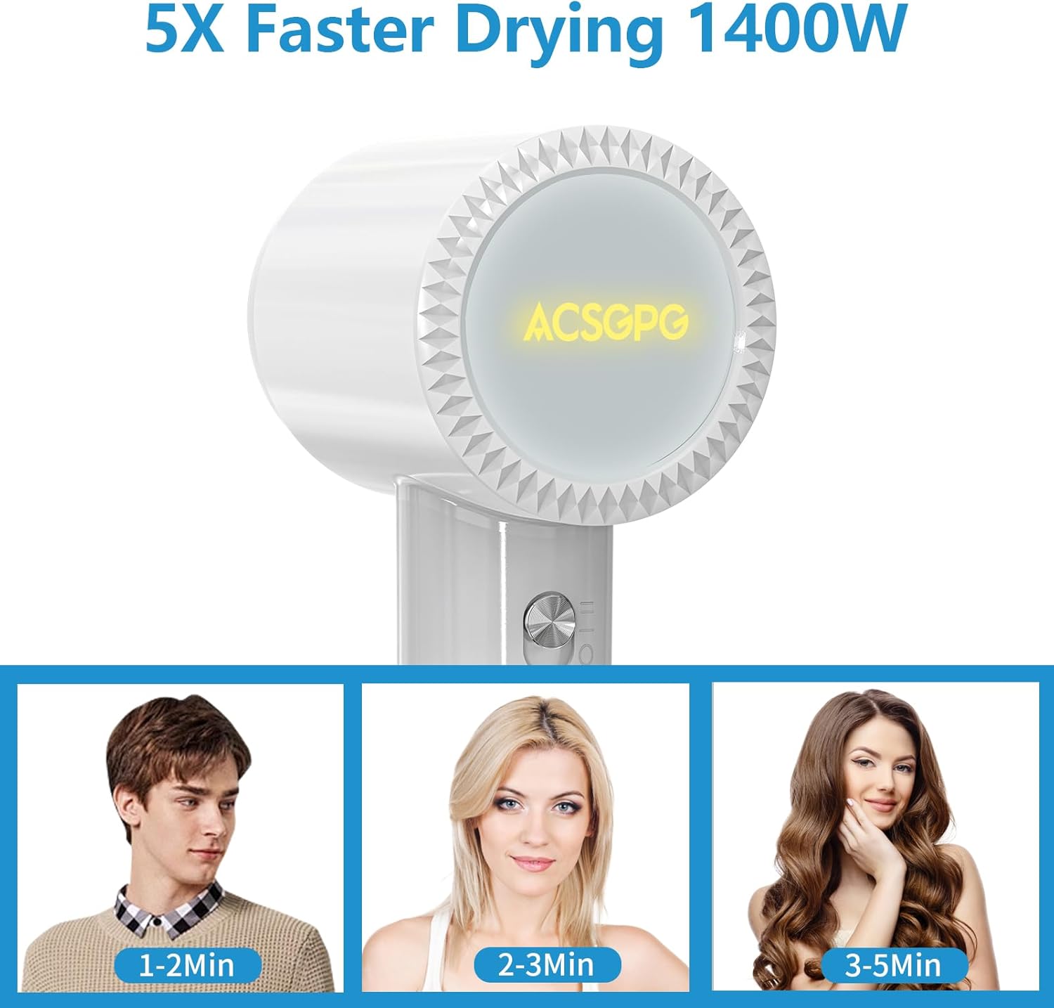 Ionic 1600W Hair Dryer White Lightweight Low Noise Family Design - Image 5