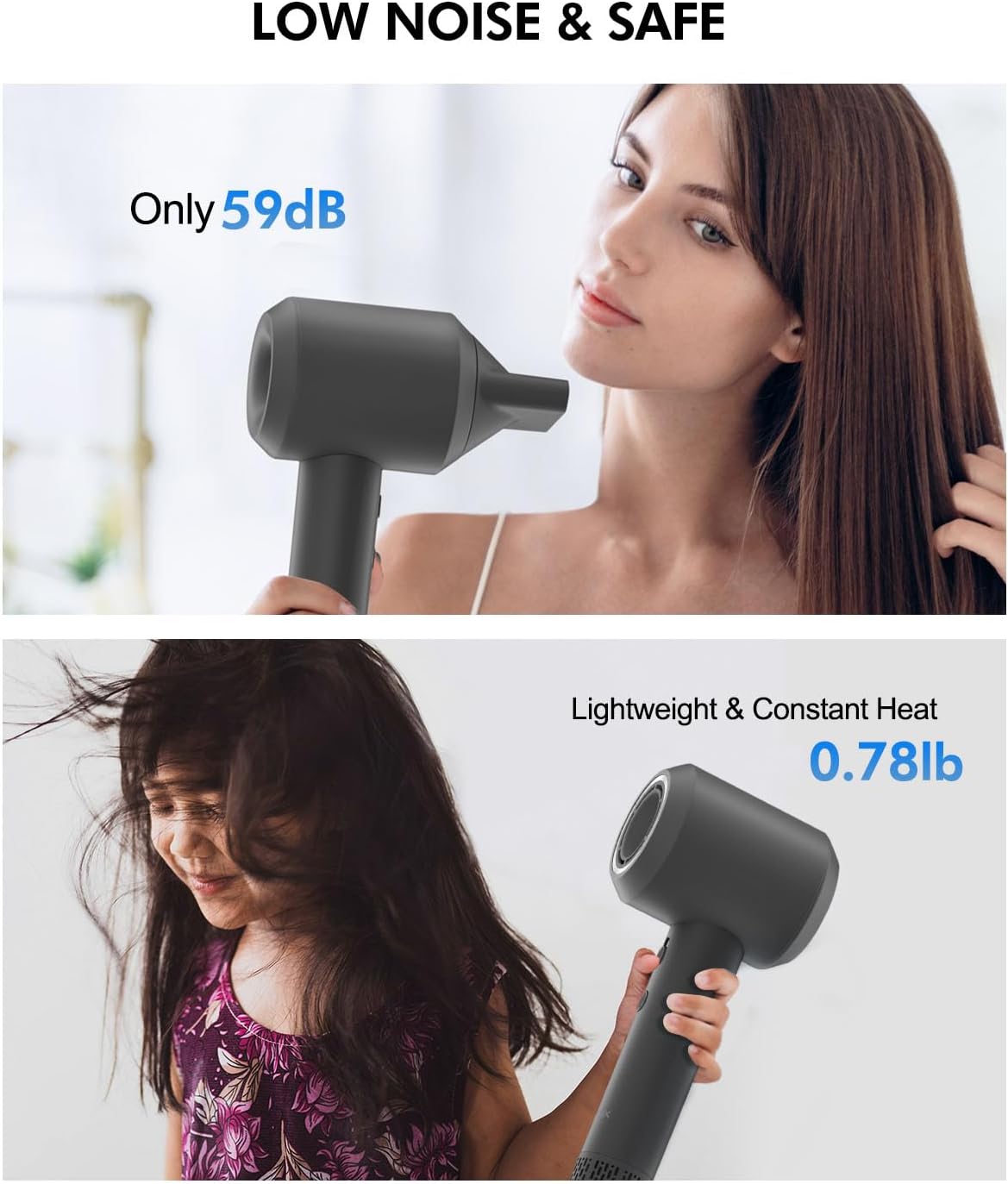 High Speed Ionic Hair Dryer, 1500W, Professonal Blow Dryer 110,000 RPM Brushless Motor for Fast Dry, 600M Negative Ions, Low Noise for Home Travel with 360° Magnetic Nozzle - Image 4