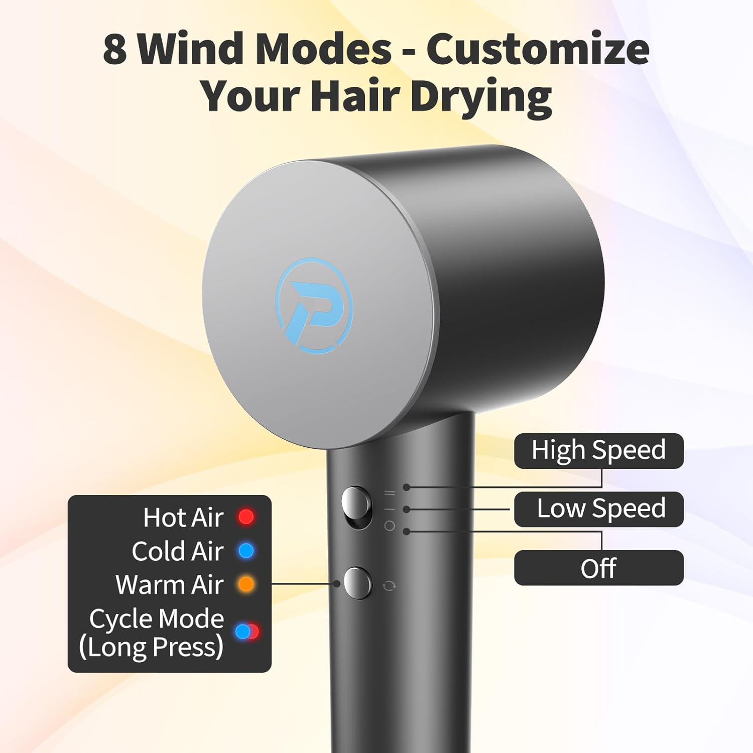 Professional Ionic Hair Dryer Brushless Motor 8 Modes Magnetic Nozzles Diffuser Included - Image 2
