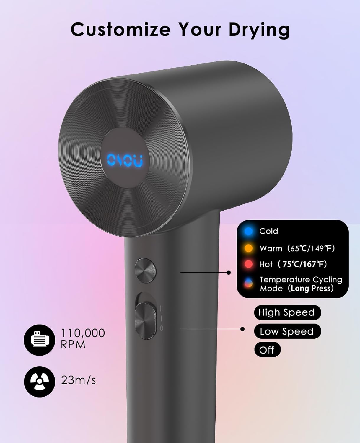 110,000 RPM High-Speed Negative Ionic Hair Dryer, Lightweight, Low Noise, Professional Salon Quality - Image 3